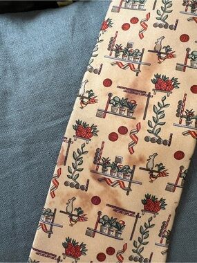 Salvatore Ferragamo Beige Silk Tie with Red and Green Botanical Motifs